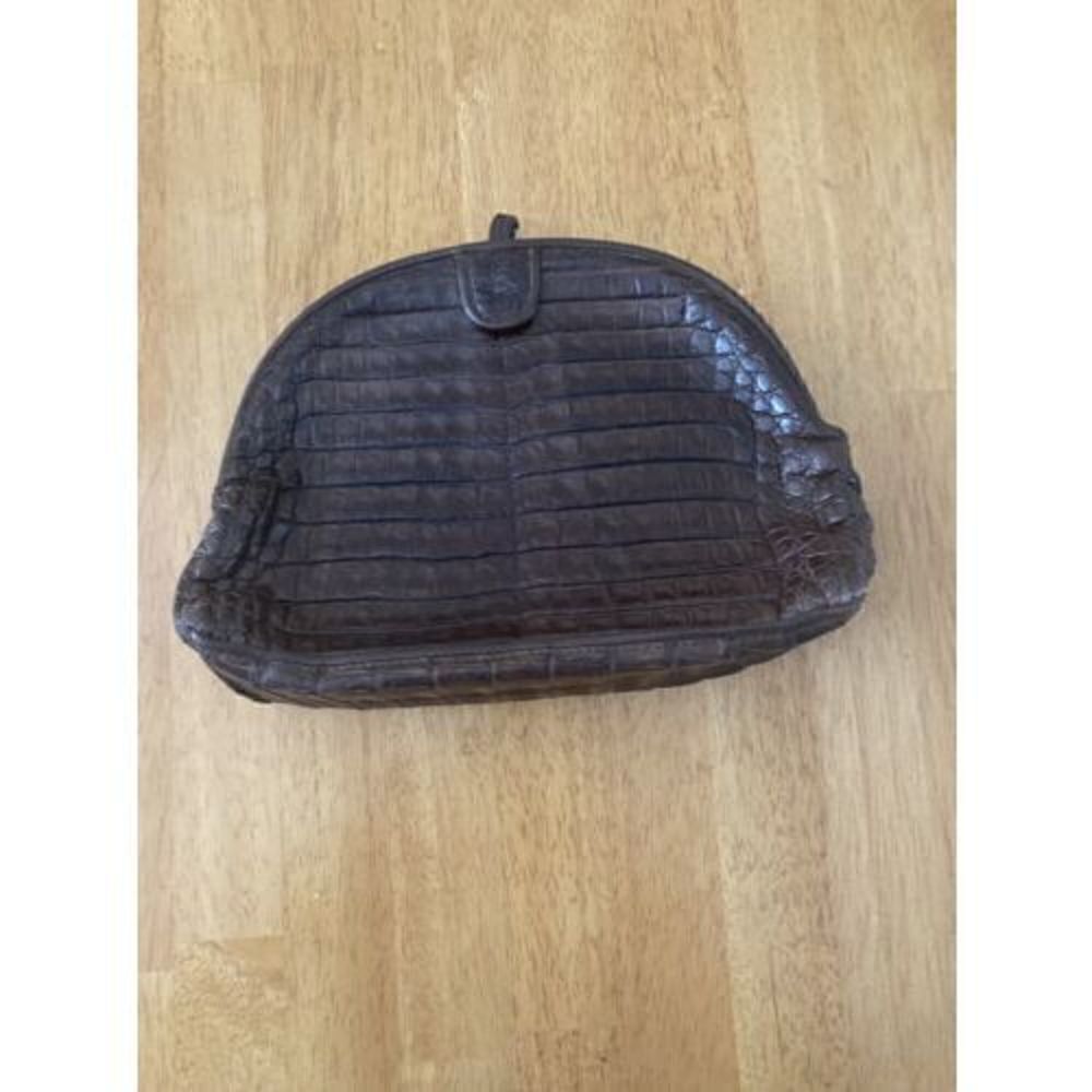 Maria Bonita Extra Crocodile Brown Clutch Handbag W/ Pin Closure